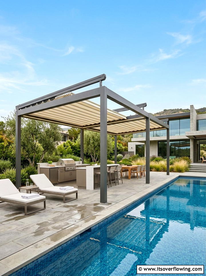 Retractable Roof Pergola By Pool - 25 backyard ideas with pool and pergola