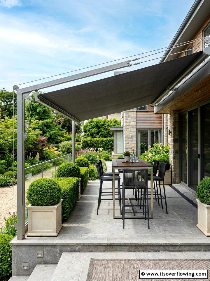 Retractable shade sail terrace - 25 garden decor ideas with shade sails