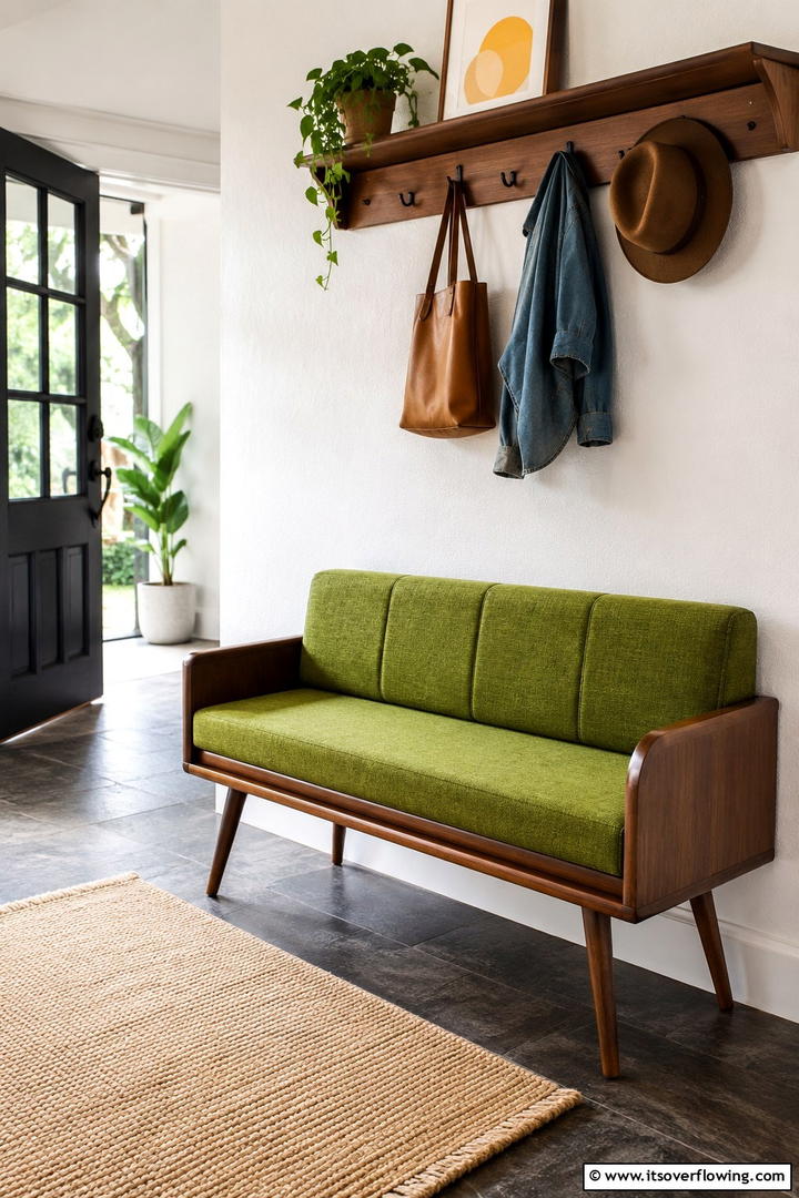 Retro Inspired Bench - 30 Functional Mudroom Bench Ideas for Organized Entryways