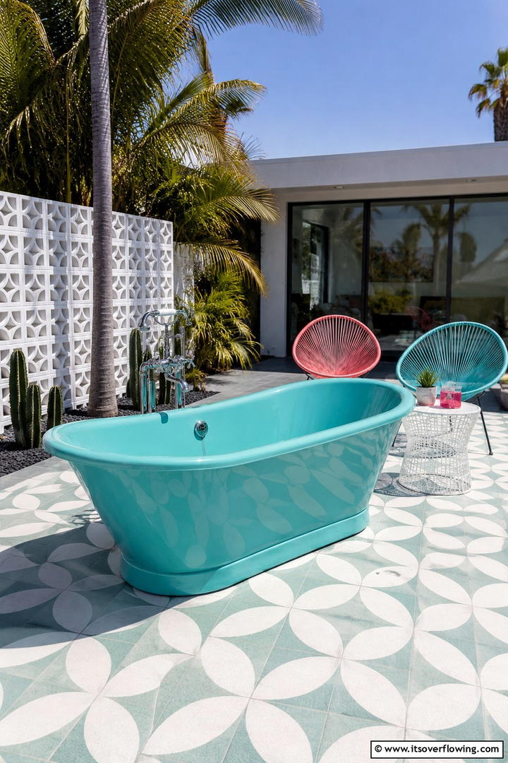 Retro Inspired Outdoor Tub - 30 Serene Outdoor Bathtub Ideas for a Backyard Oasis