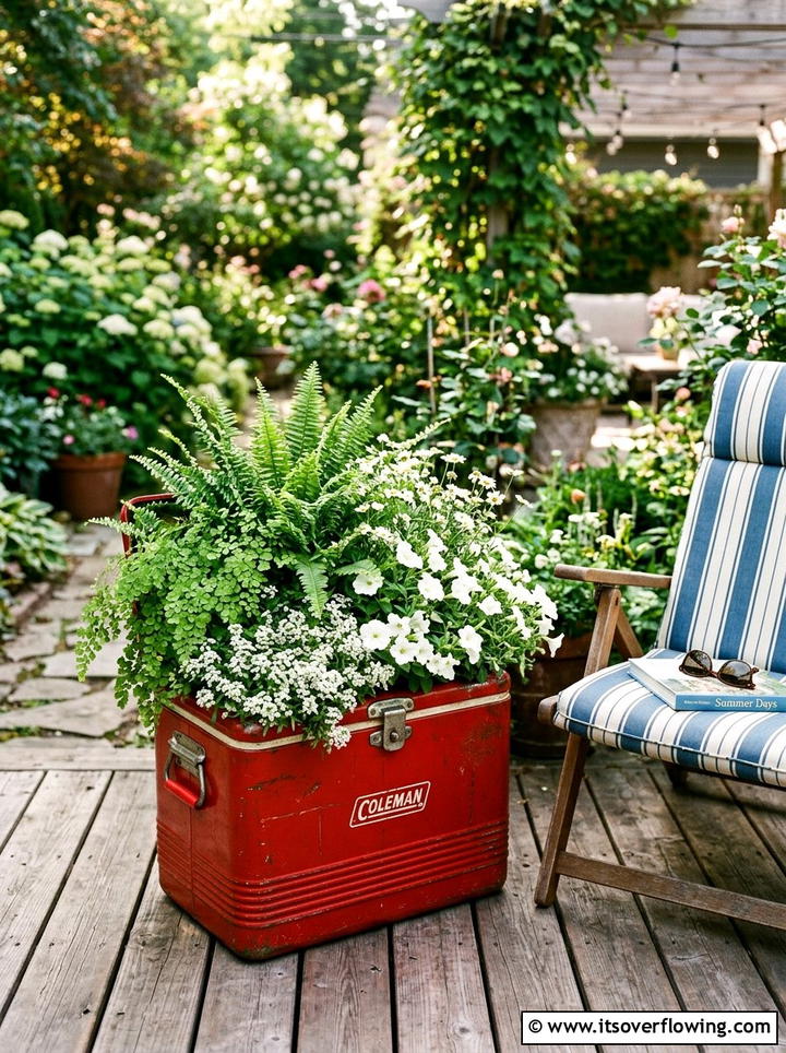 Retro Metal Cooler - 25 garden decor ideas with vintage pieces