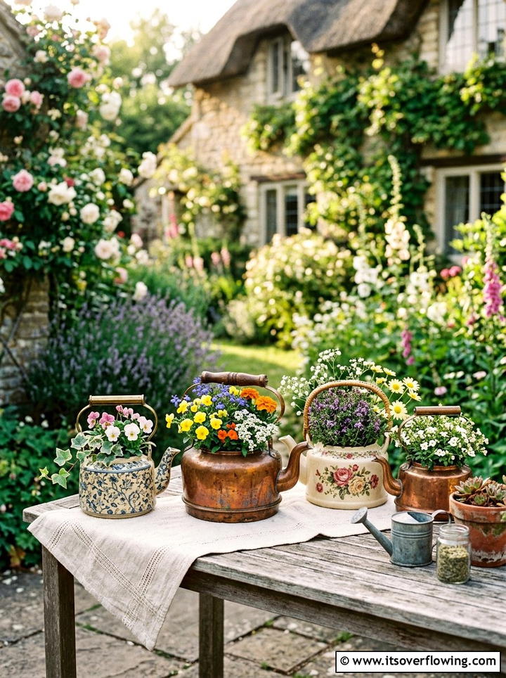 Retro Tea Kettle - 25 backyard ideas with vintage planters