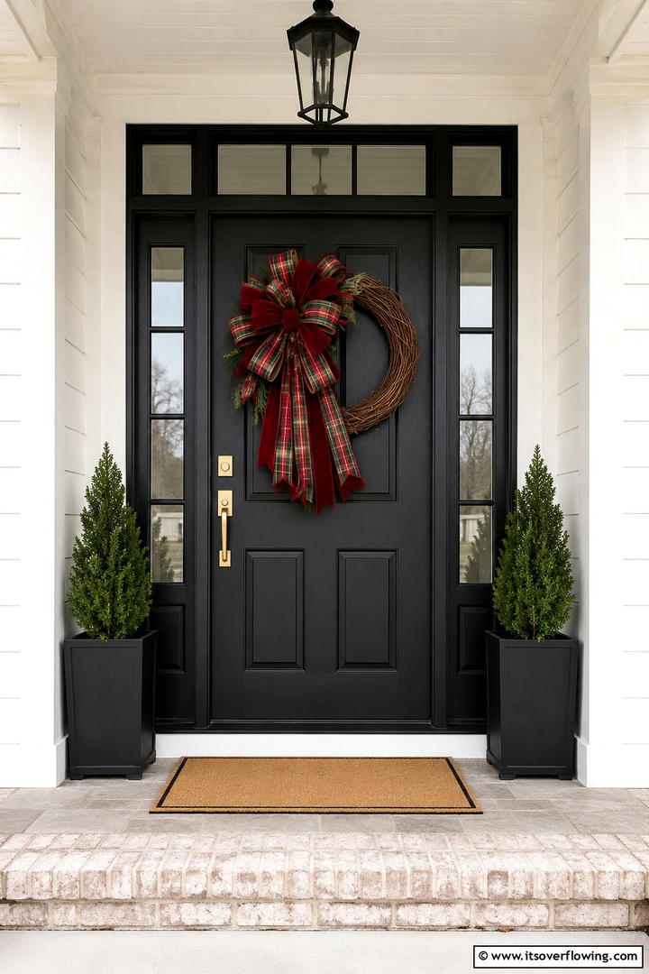 Ribbon Bow Door Wreath - 50 Fall Front Door Decor Ideas Roundup- Curb Appeal