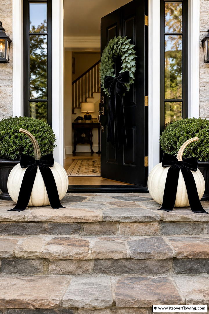 Ribbon and Bow Details - 50 Modern Fall Porch Decor Ideas Roundup- Warm Welcomes