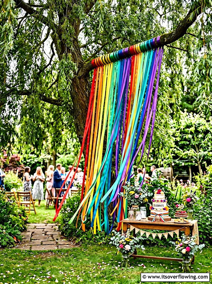 Ribbon tree backdrop - 25 garden decor ideas for outdoor parties