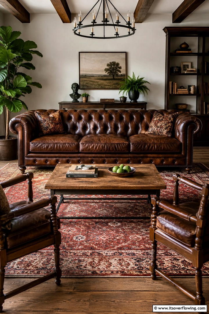 Rich Leather Sofa Comfort - 30 Traditional Living Room Ideas for Timeless Elegance