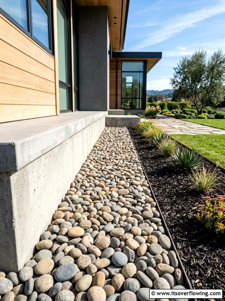 River Rock Border - 25 backyard ideas with drainage solutions