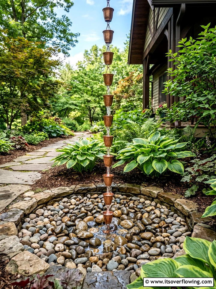 River Rock Drainage - 25 creative garden ideas with rain chains