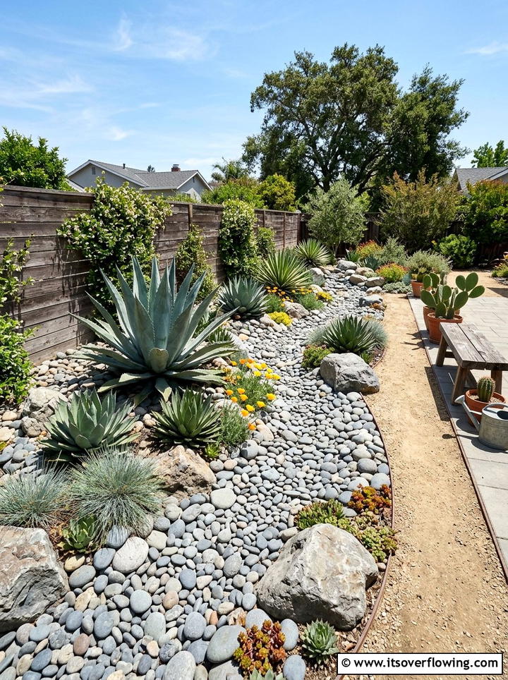 River Rock Garden - 25 cheap garden ideas with no grass landscaping