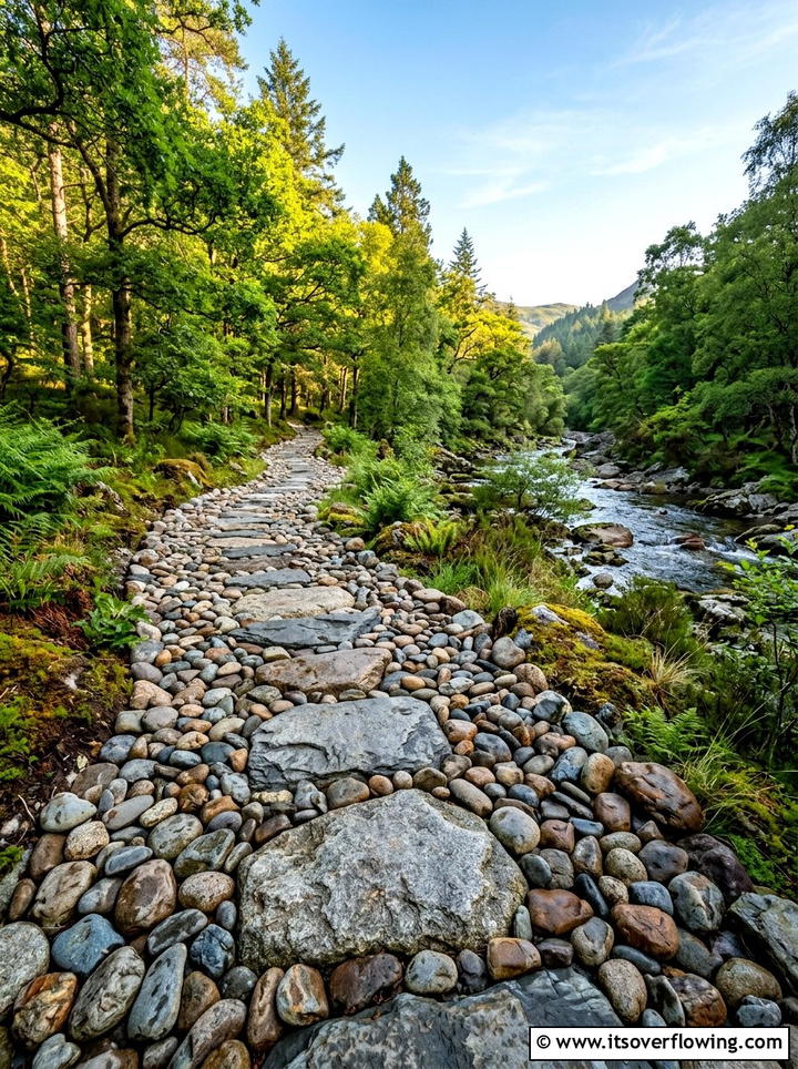River Rock Path With Flat Boulders - 25 small garden ideas with stepping stones