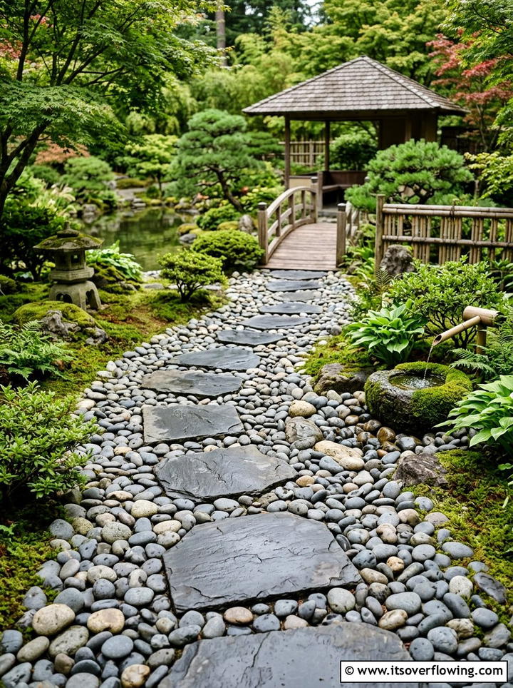 River rock and slate - 25 backyard ideas with pathways