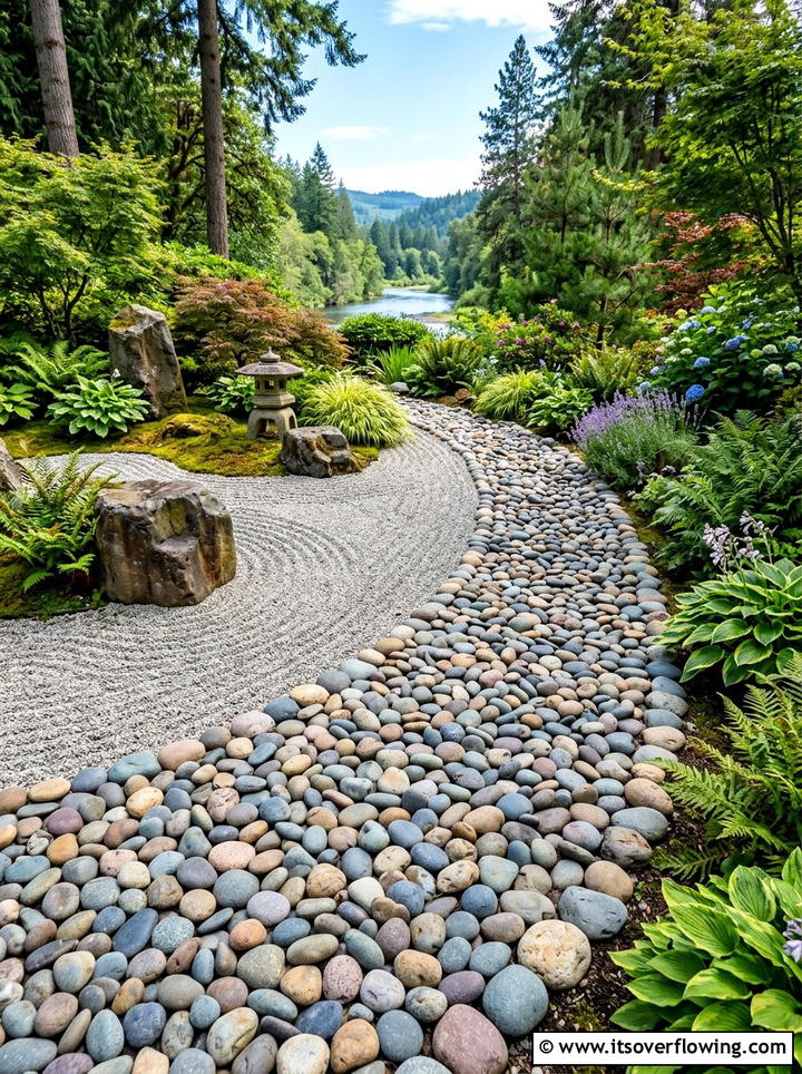 River rock border - 25 garden ideas with edging