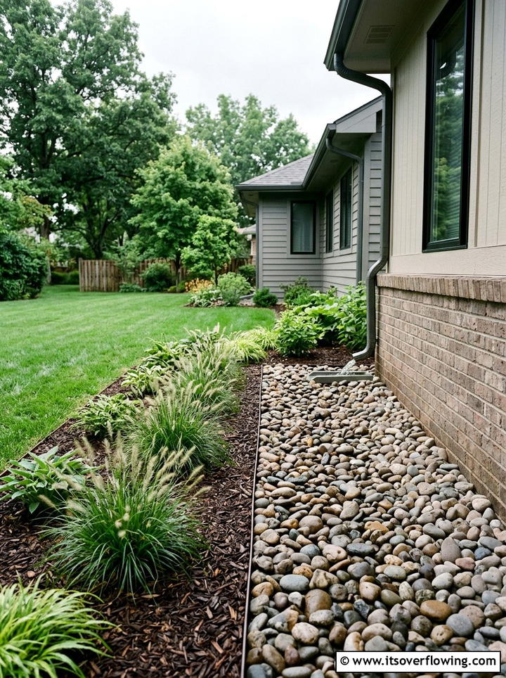 River rock drainage solution - 25 backyard ideas with rocks
