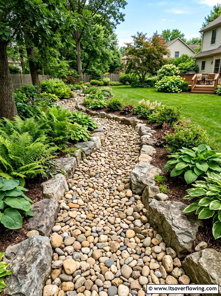 River rock dry creek bed - 25 garden ideas with rocks