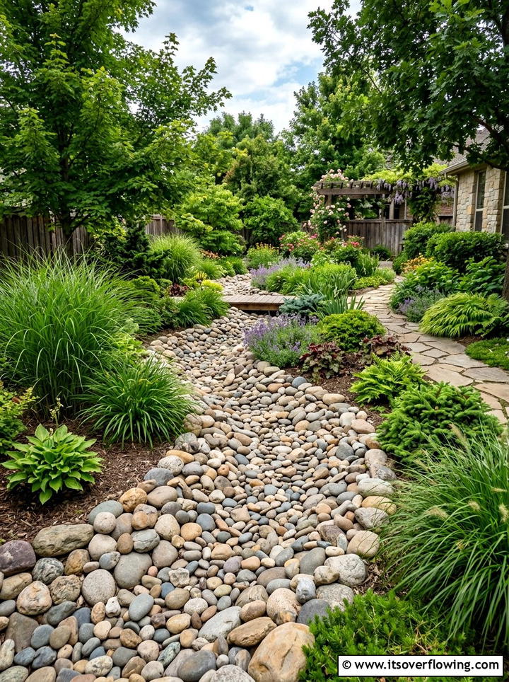 River rock dry creek bed - 25 backyard ideas with rocks
