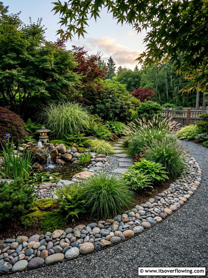 River rock edging - 25 garden ideas with garden edging