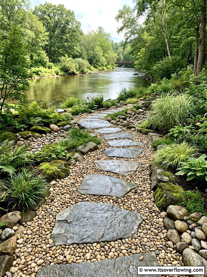 River rock path - 25 garden decor ideas with stepping stones