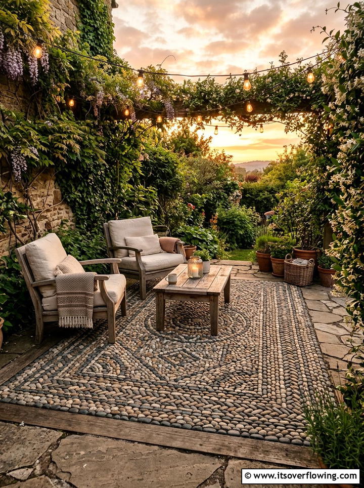 River rock patio rug - 25 garden ideas with pebble mosaics