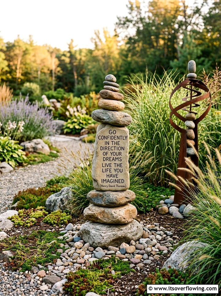 Rock Cairns With Words - 25 creative garden ideas with quote stones