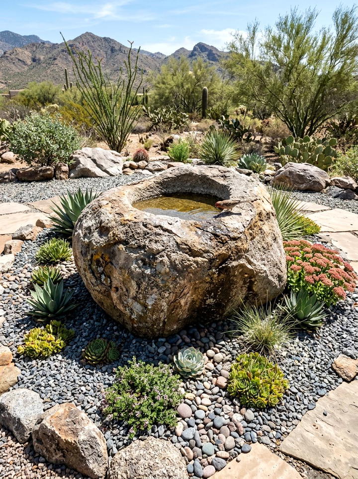 Rock Garden Bird Bath - 25 backyard decorating ideas with bird baths