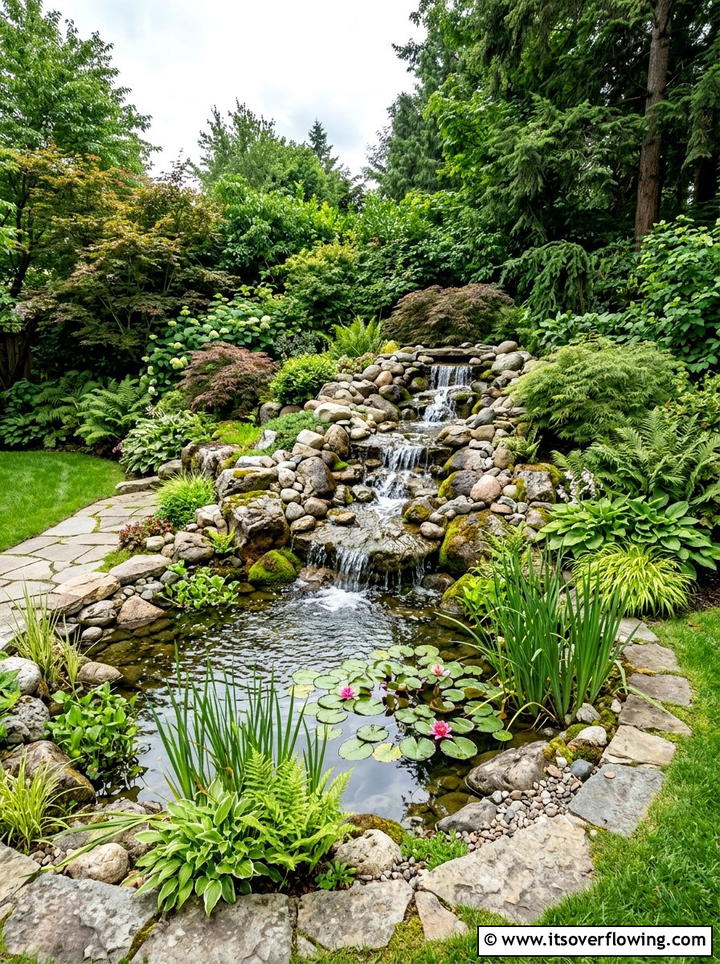 Rock Waterfall Fountain Pond - 25 garden decor ideas with mini fountains