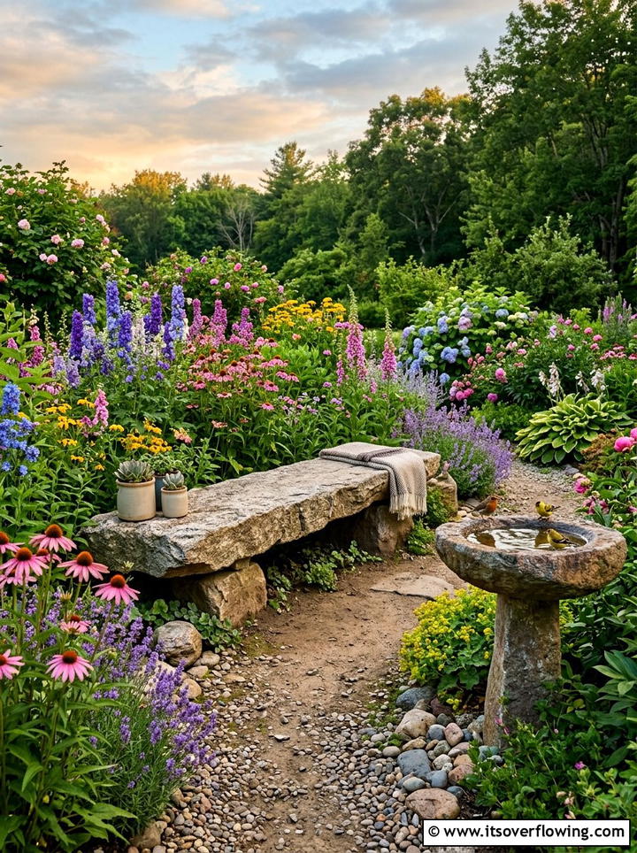 Rock bench seating area - 25 backyard ideas with rocks