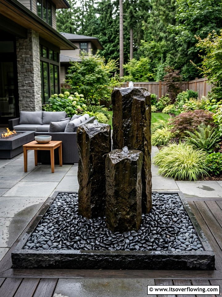 Rock fountain centerpiece - 25 backyard ideas with rocks