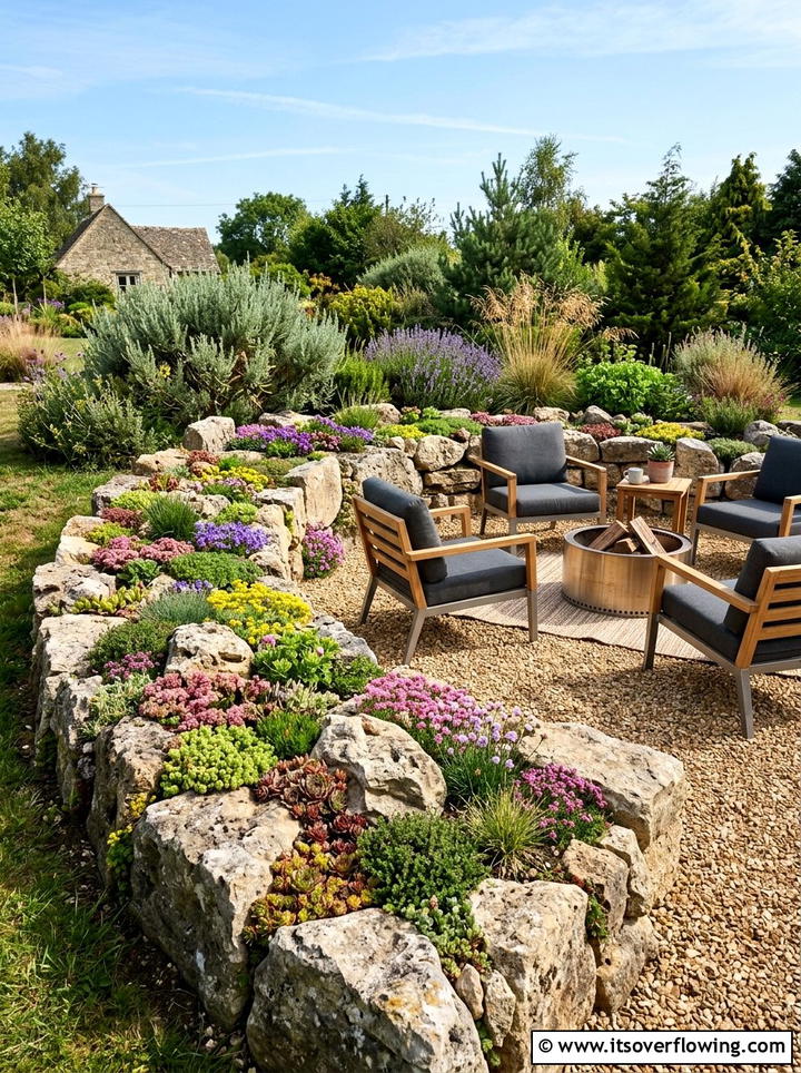 Rock garden border - 25 small garden ideas with low maintenance plants