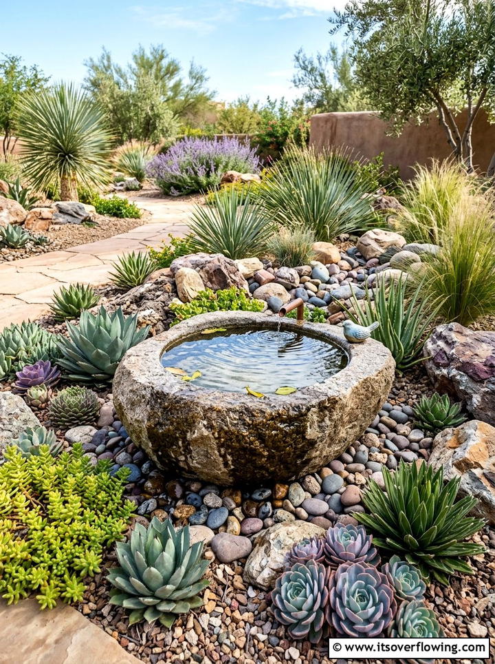 Rock garden water bowl - 25 backyard decorating ideas with water bowls