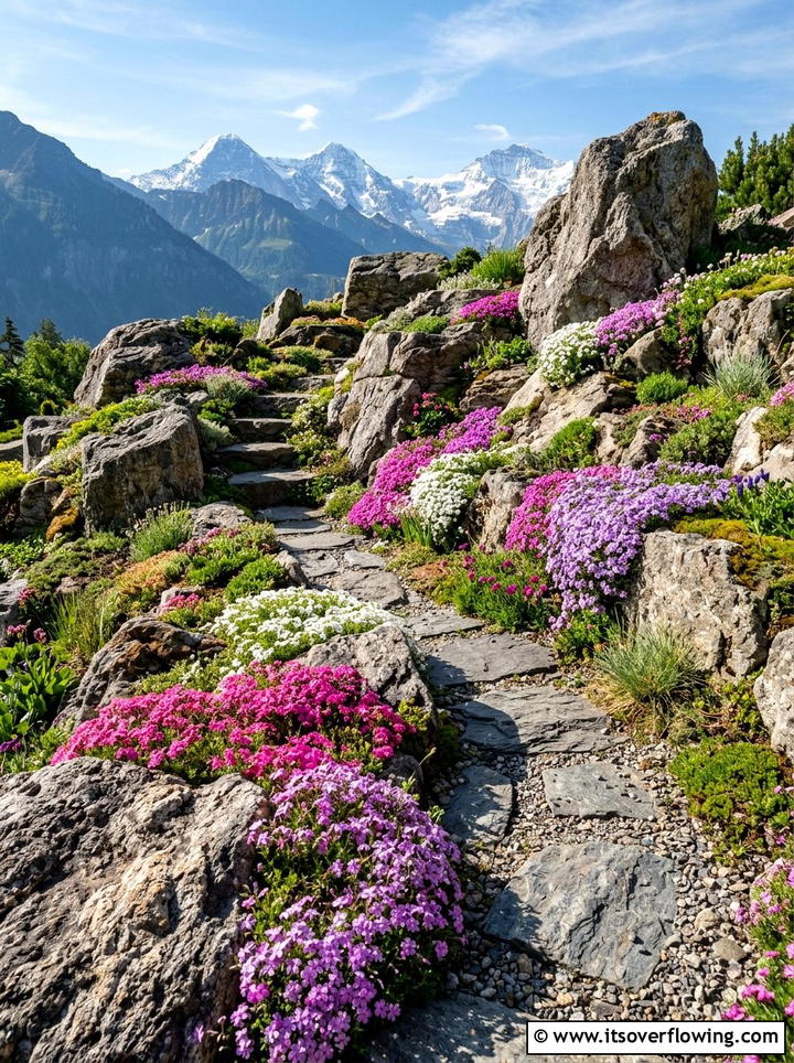 Rock garden with alpine plants - 25 cheap garden ideas with low maintenance plants