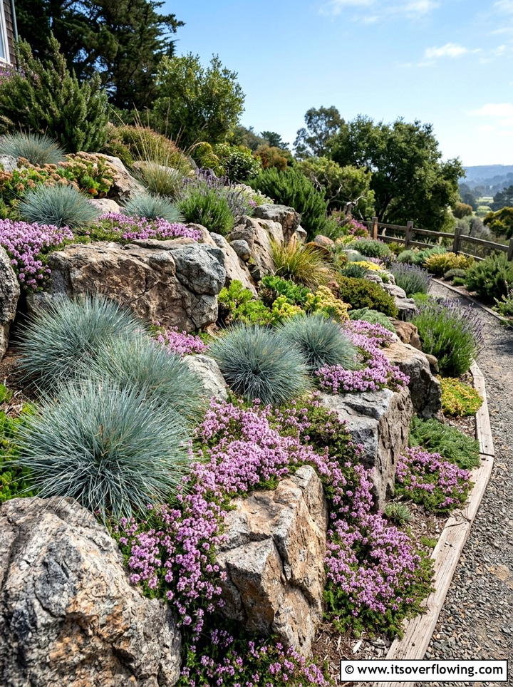 Rock garden with blue fescue - 25 garden ideas with ornamental grasses