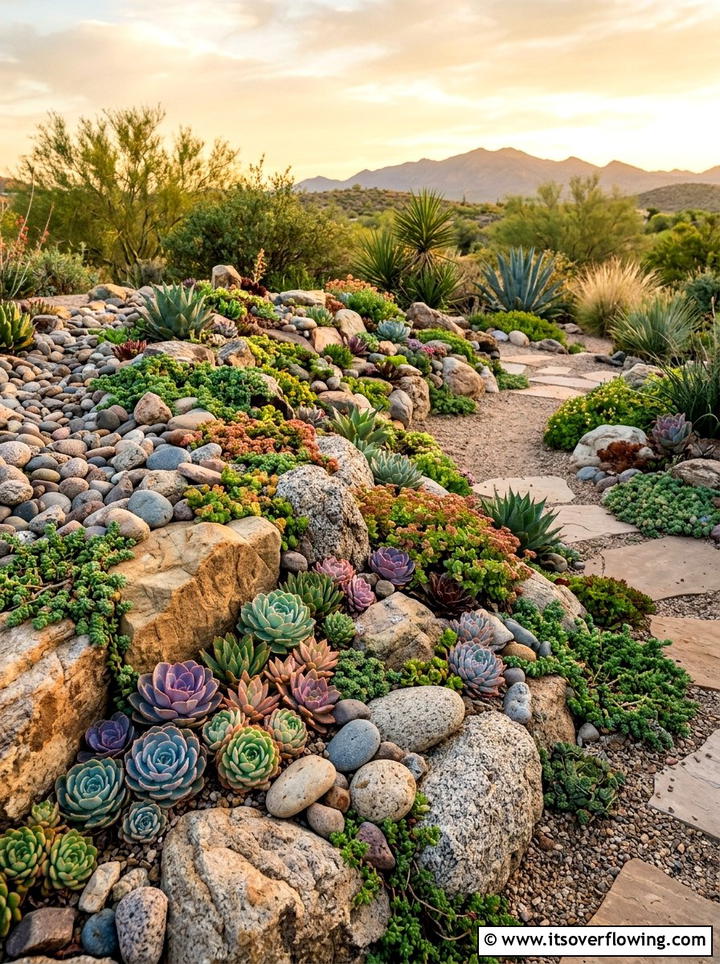 Rock garden with succulents - 25 creative garden ideas with drought proof landscaping