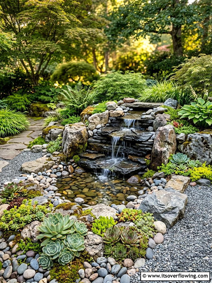 Rock garden with water - 25 backyard ideas with bird garden