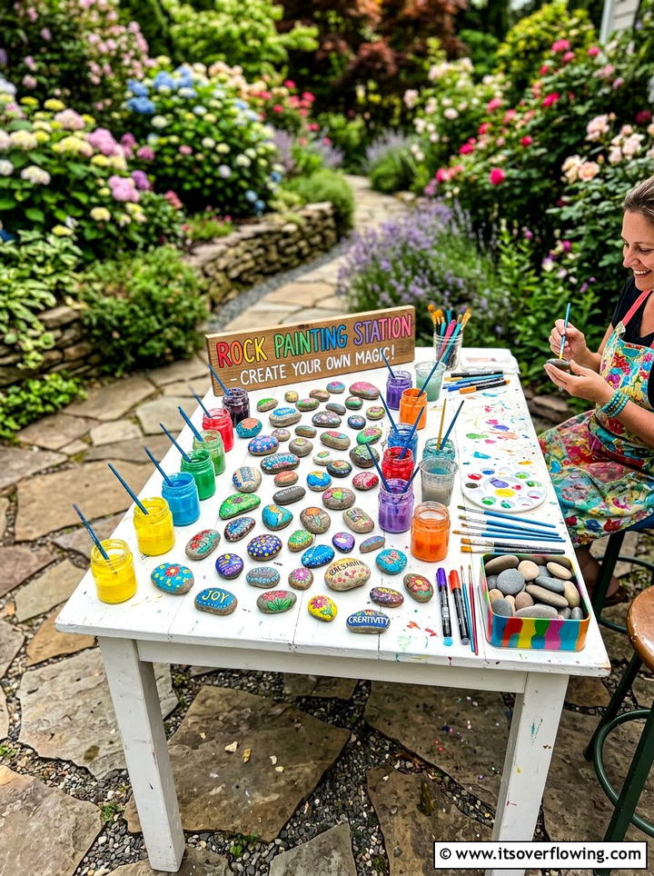 Rock painting station - 25 creative garden ideas with kids garden zone