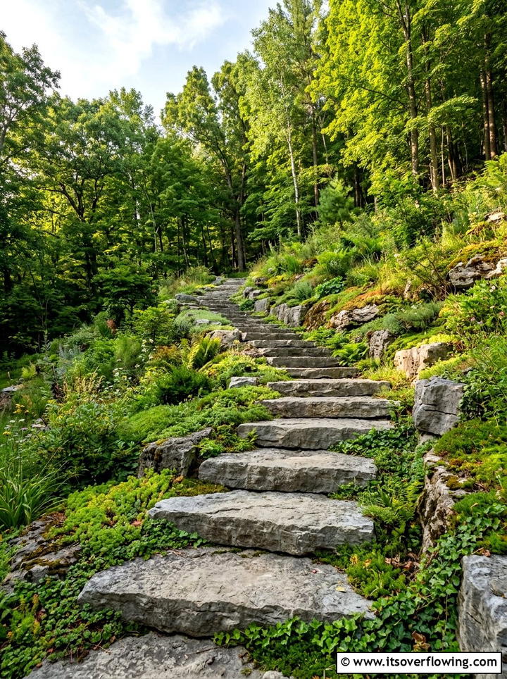 Rock steps on hillside - 25 backyard ideas with rocks