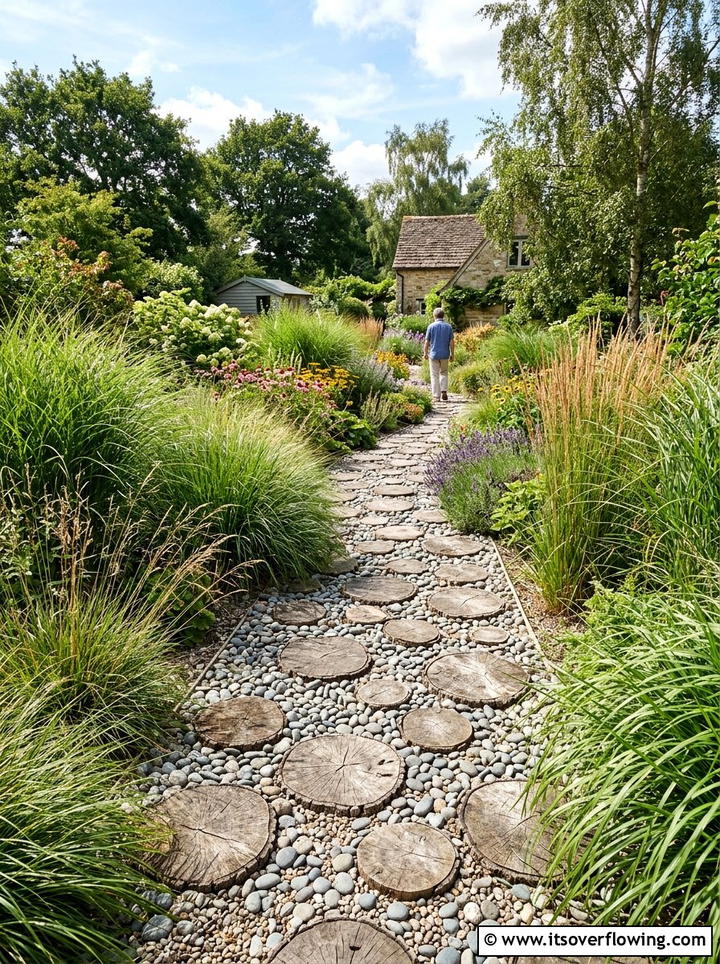 Rock walkway with wood - 25 upcycled garden ideas with stones