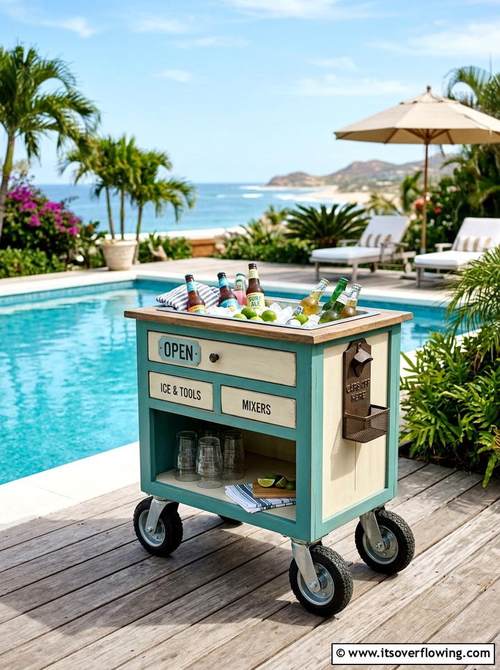 Rolling Beverage Station - 25 upcycled garden ideas with old tables