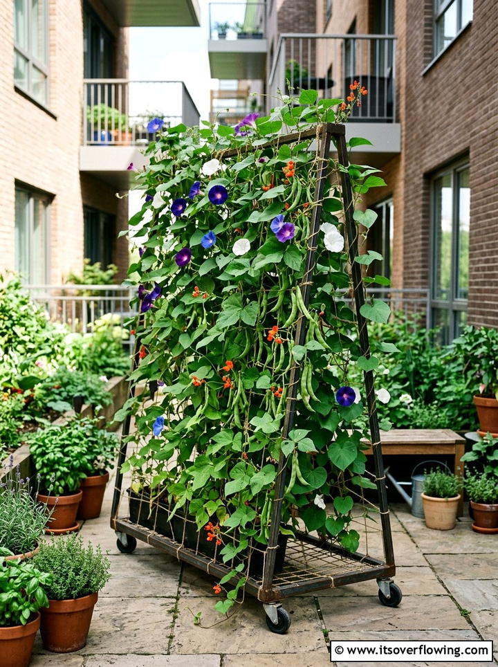 Rolling Clothes Rack Trellis - 25 upcycled garden ideas with trellis walls