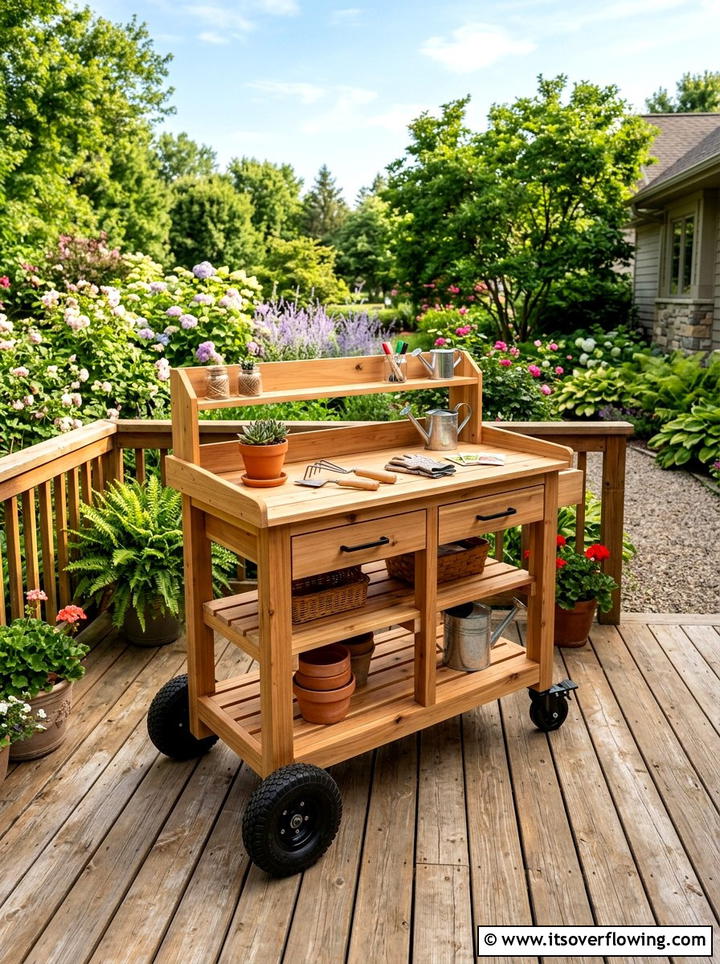 Rolling Potting Bench - 25 upcycled garden ideas with potting benches