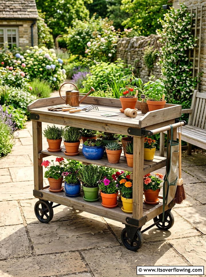Rolling Potting Cart - 25 garden ideas with potting bench