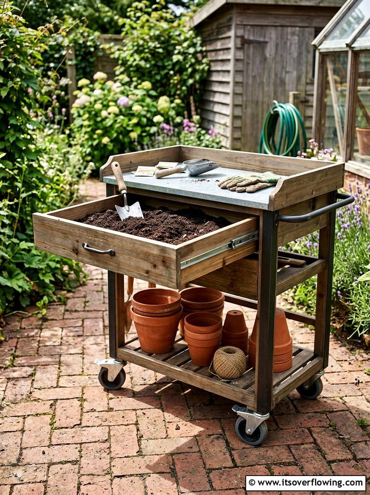Rolling Potting Station Drawer - 25 recycled garden ideas with old drawers