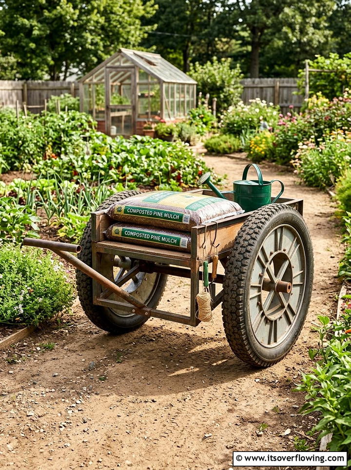 Rolling garden cart - 25 recycled garden ideas with cable spools