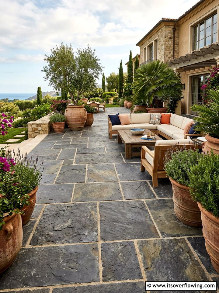 Roman Slate Patio - 25 backyard ideas with stamped concrete