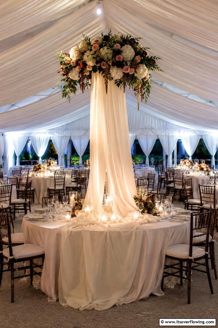 Romantic Draped Fabric Centerpiece - 30 Tall Wedding Centerpiece Ideas for Elegant Table Displays