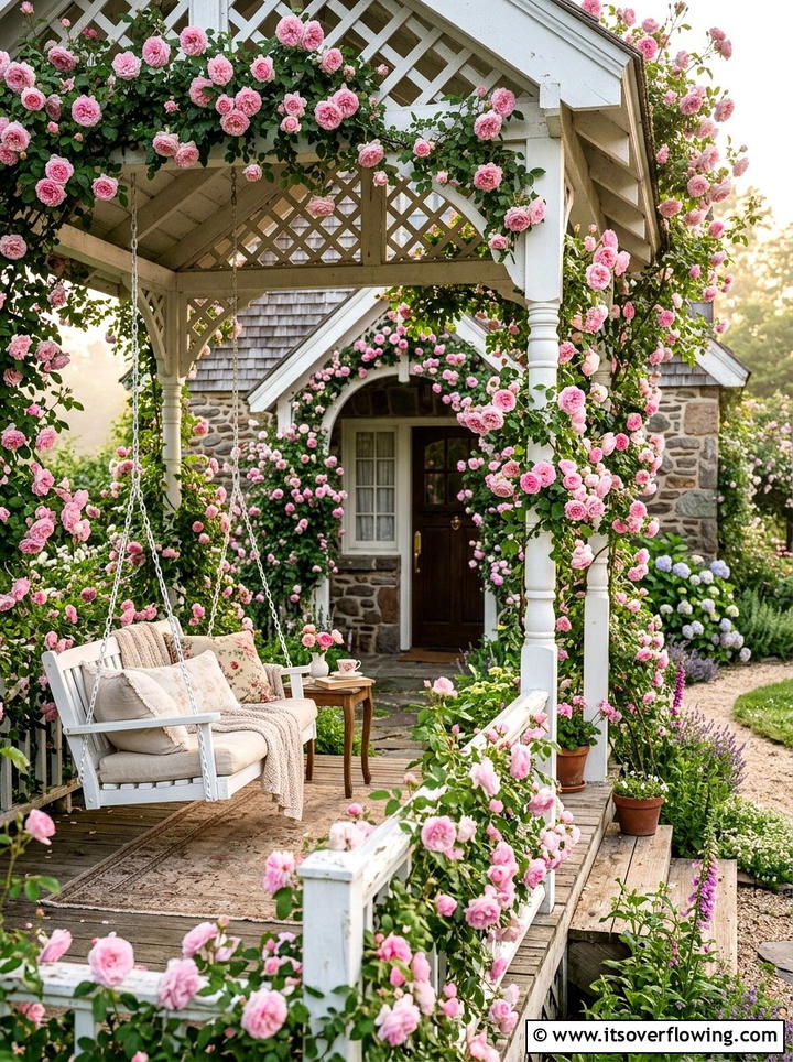 Romantic Rose Covered Porch - 25 front porch ideas with flowers
