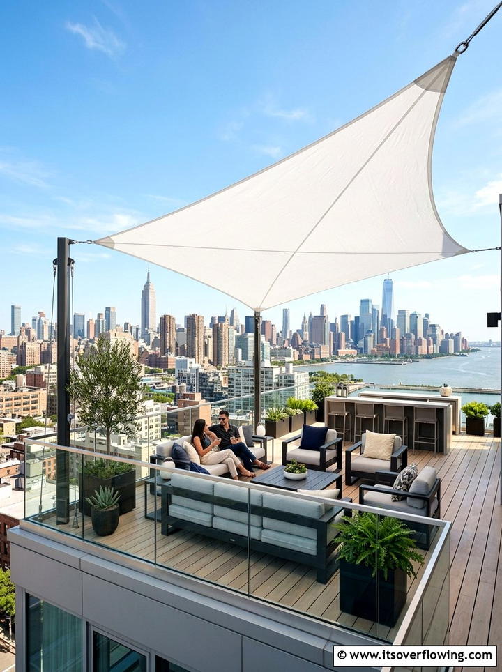 Rooftop Deck Sun Sail - 25 backyard ideas with shade sail
