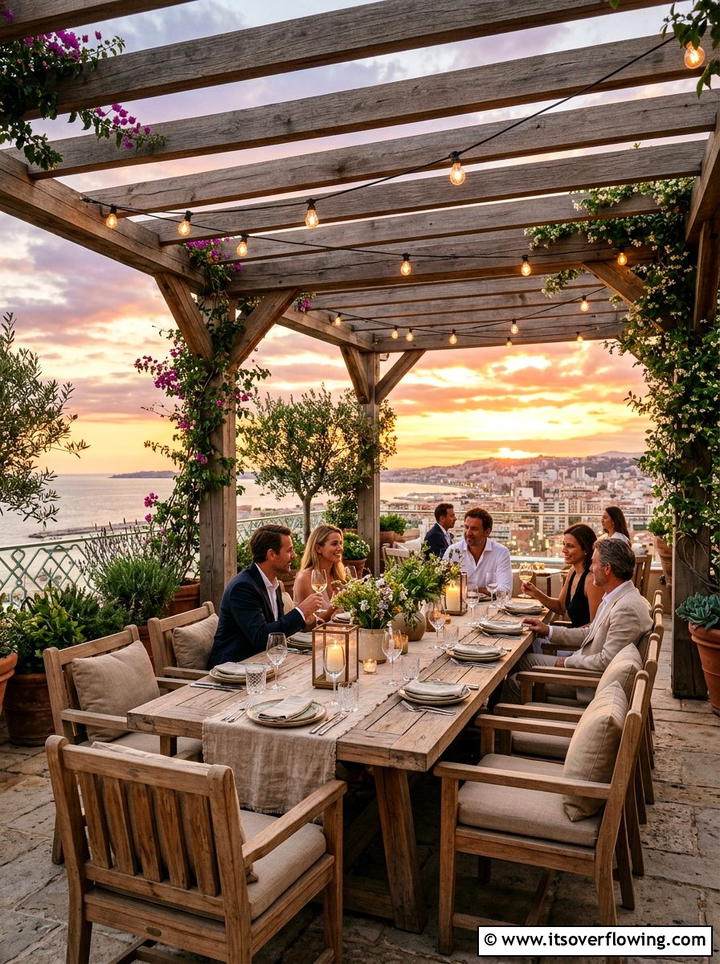 Rooftop Dining Area Under Pergola - 25 creative garden ideas for rooftops