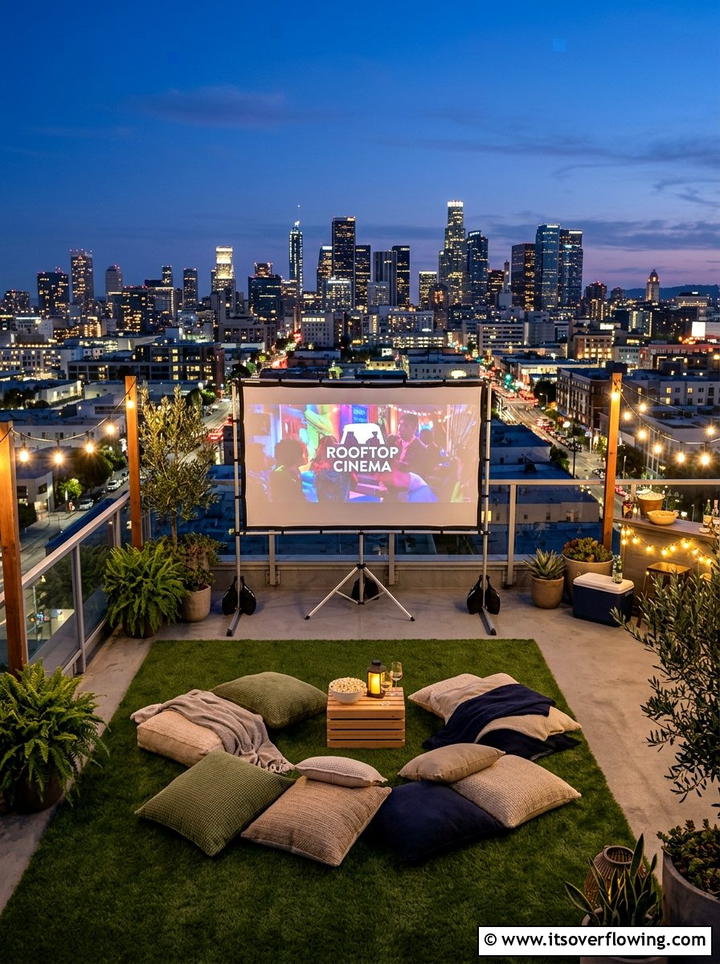 Rooftop Projector Screen - 25 backyard ideas with projector screen