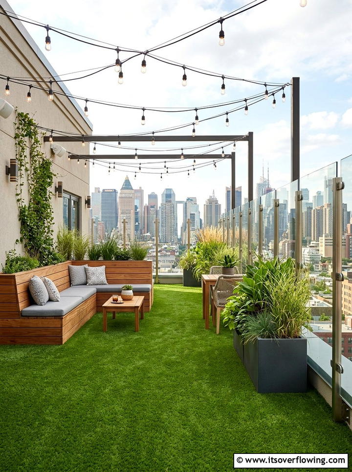 Rooftop Terrace Turf - 25 small garden ideas with artificial turf