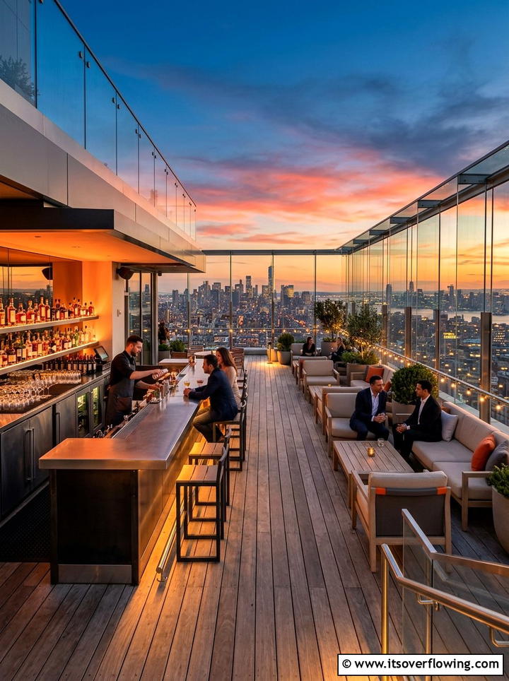 Rooftop deck bar - 25 backyard ideas with bar area